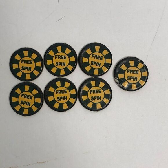 vintage wheel of fortune game free spin cardboard tokens 7 total 1 damaged - Picture 1 of 7